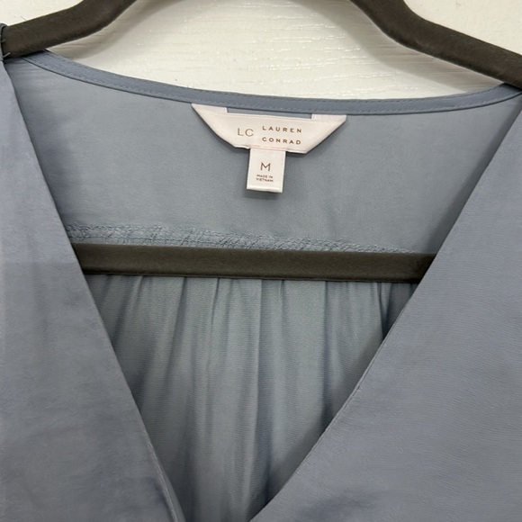 Lauren Conrad blue grey silky button down blouse - Picture 4 of 5